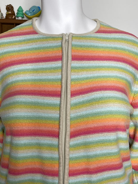 Vintage Rainbow Striped Knit Zip-Up Sweater Sz XL