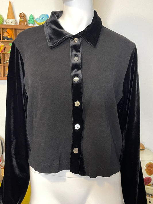 90s Black Velvet Talbots Collared Top Sz M