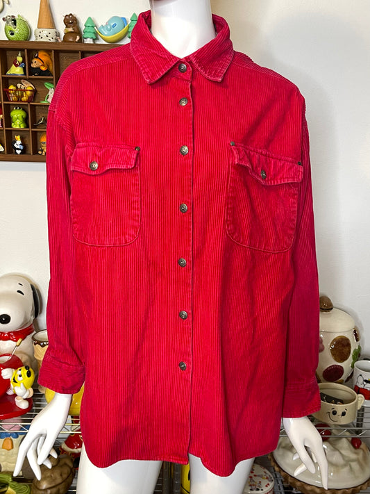 90s Bight Red Corduroy Button Up Sz L