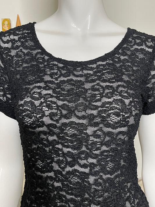 Vintage Black Sheer Lace Top Sz M/L