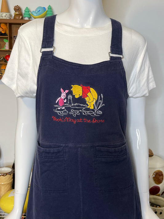 Vintage 90s Pooh & Piglet Embroidered Oversized Overall Dress Sz S