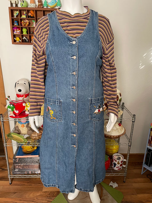 90s Looney Tunes Plus Size Maxi Denim Dress sz 18W