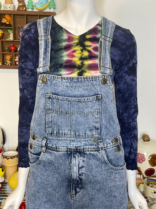 Vintage 80s 90s Acid wash Denim Short Overalls Sz M