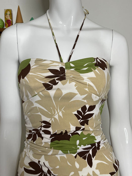 Vintage 2000s Tropical Tube Mini Halter Dress Sz S