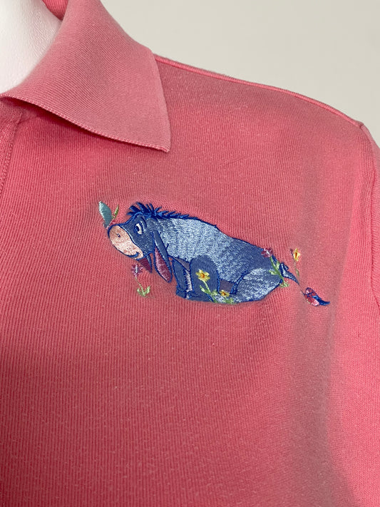 Vintage Eeyore Embroidered Semi Cropped Collared Top Sz XL/XXL
