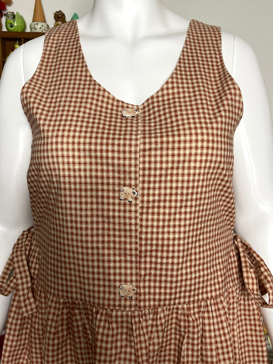 Vintage Handmade Gingham Pig Maxi Dress Sz XL/1X