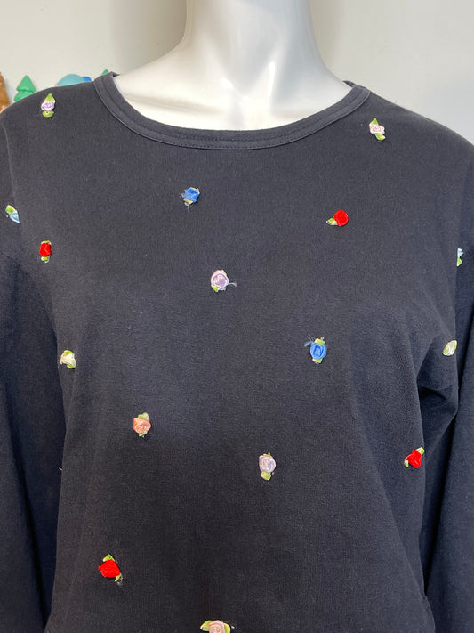 Vintage 90s Colorful Rosebud Long Sleeve Sz M