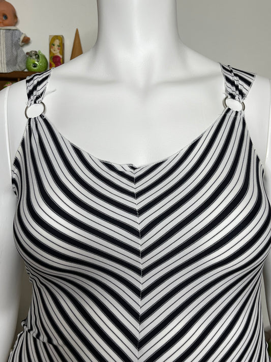 Vintage 2000s Black & White Striped O-Ring Tank Top Sz L