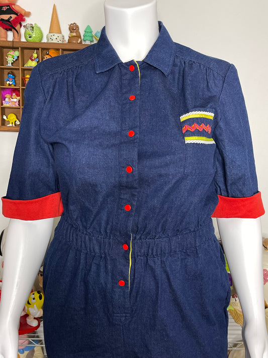 Vintage Funky Retro Denim Coveralls Jumper Sz XL