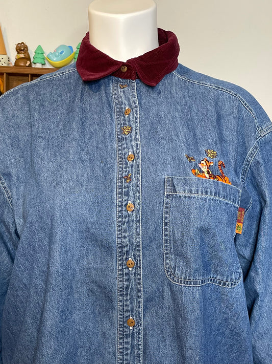 Vintage 90s Tigger Denim Corduroy Button Down Sz XL