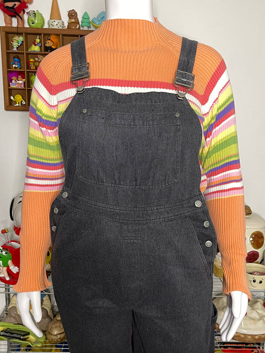 Vintage Peachy Rainbow Striped Knit Mock Neck Sz XL