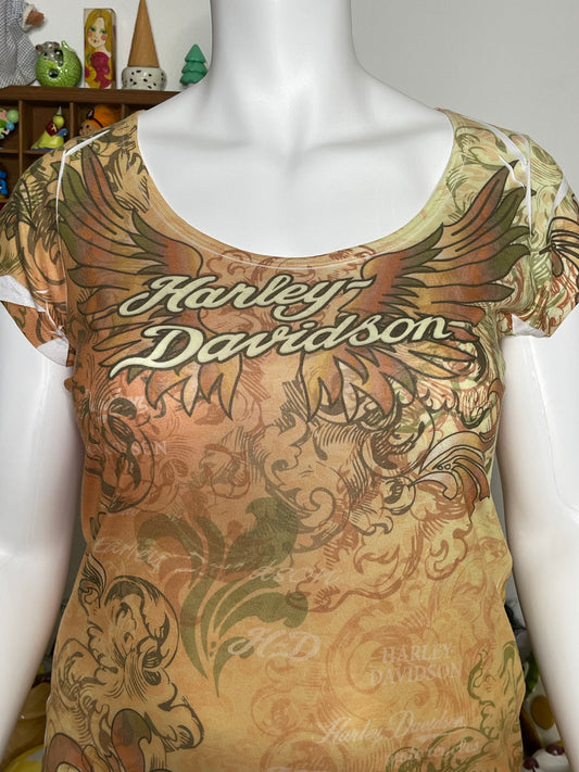 2000s Harley Davidson Sheer Wings Distressed Style Top Sz XL