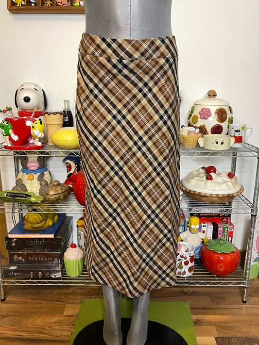 2000s Brown Plaid Maxi Skirt Sz 14/P