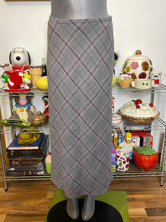 2000s Grey & Purple Plaid Maxi Skirt Sz 6