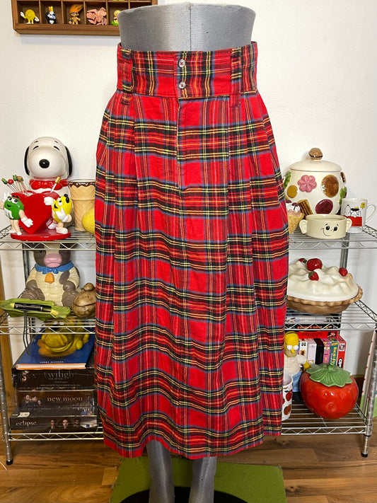 Vintage Plaid Tartan Flannel Midi Maxi Skirt Sz 28in