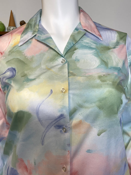Vintage Watercolor Pastel Button Down Blouse Sz L/XL