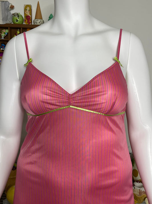 2000s Pink Striped Sheer Mini Slip Dress Sz L