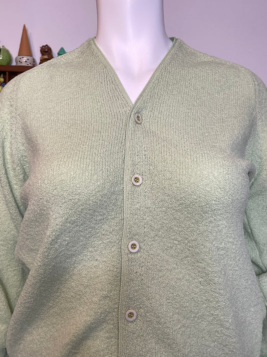 Vintage 70s Pistachio Green Knit Oversized Cardigan Sz M
