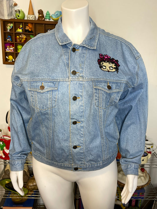 Vintage 90s Sequin Betty Boop Denim Jacket Sz L
