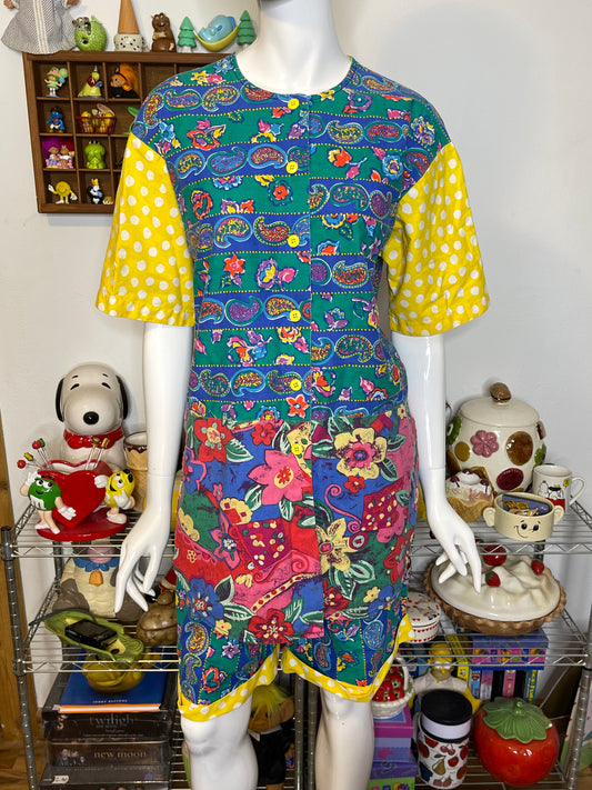 Vintage 90s Funky Paisley Polka Dot Floral 2pc Oversized Set Sz M