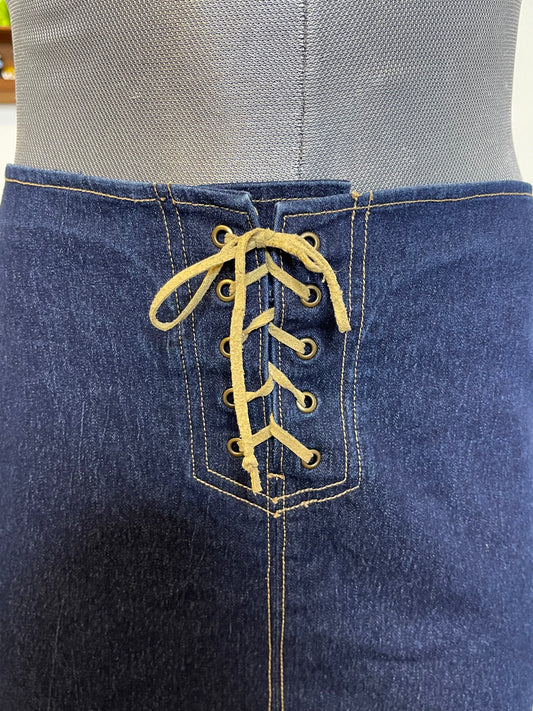 2000s L.e.i Lace Up Style Stretchy Denim Skirt Sz M