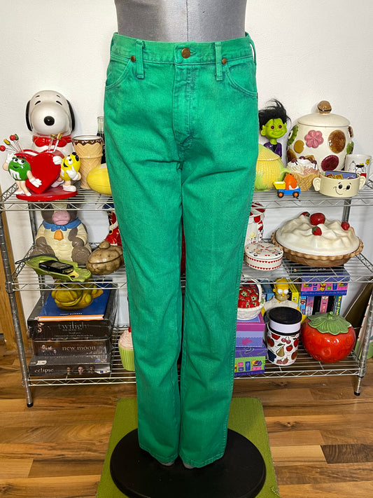 Vintage Green Wrangler Cowboy Cut Jeans Sz 28in 9x34