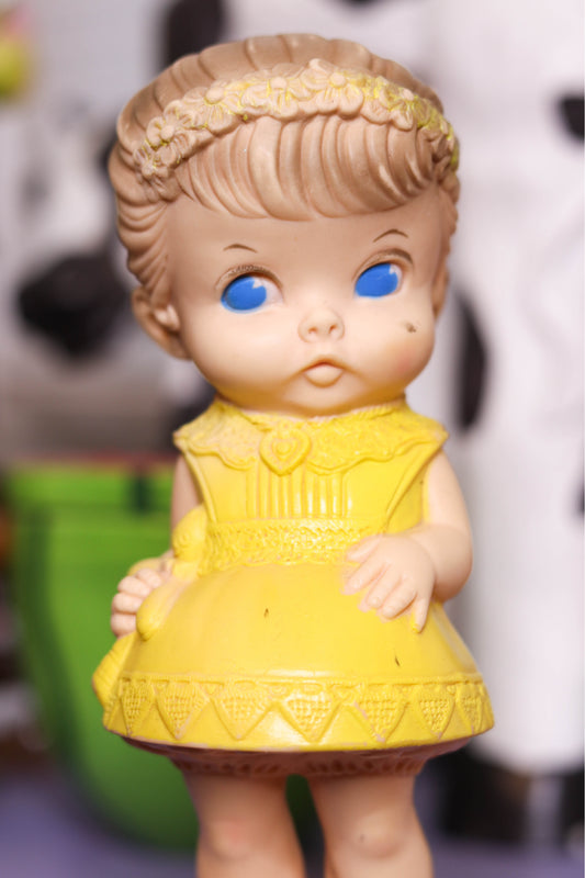 Vintage 1950's Yellow Dress Girl Doll Squeak Toy