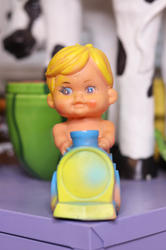 Vintage Baby Riding Train Squeak Toy