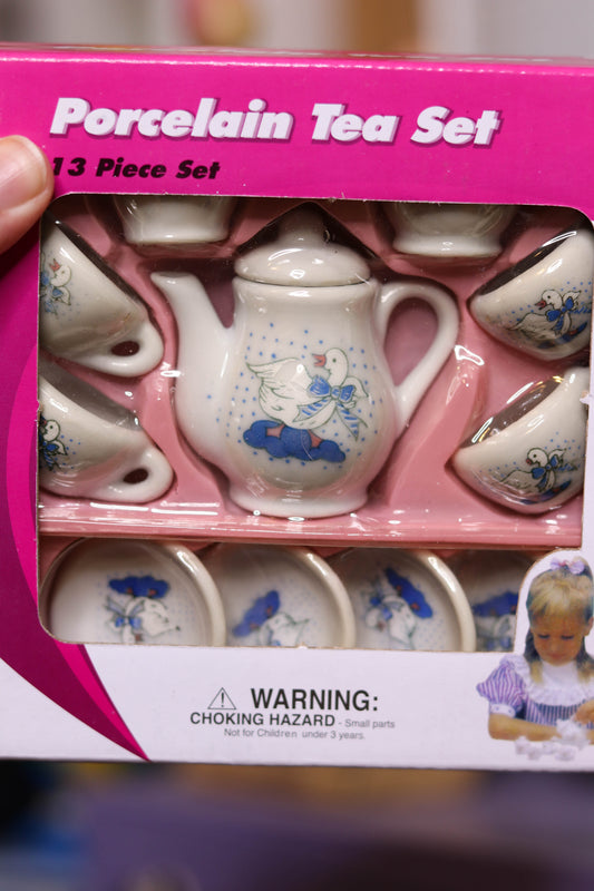 2000s Children's Goose Tiny Porcelain 13pc Tea Set