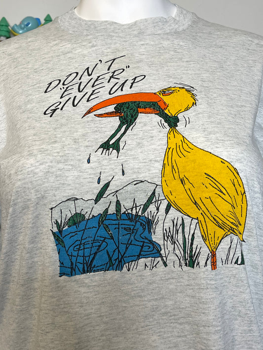 Vintage "Don't Ever Give Up" Frog And Duck Tee Sz XL