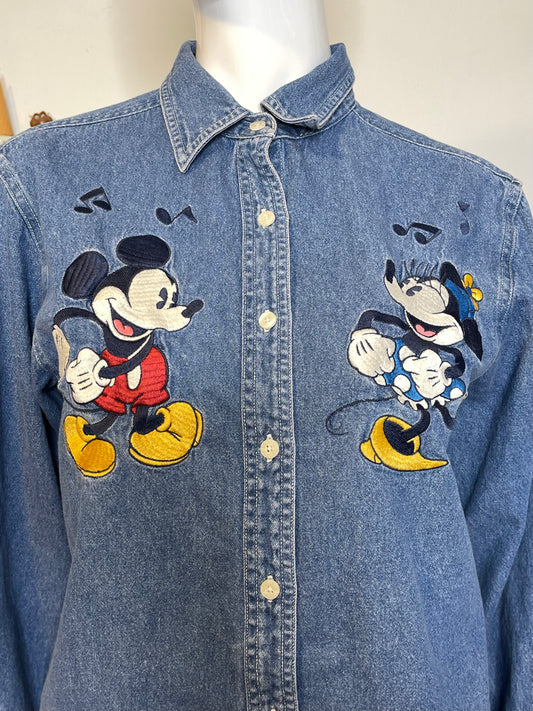 Vintage Minnie & Mickey Mouse Denim Button Down Sz S
