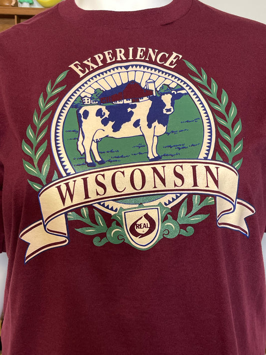 Vintage 90s Experience Wisconsin Cow Graphic Tee Sz XL