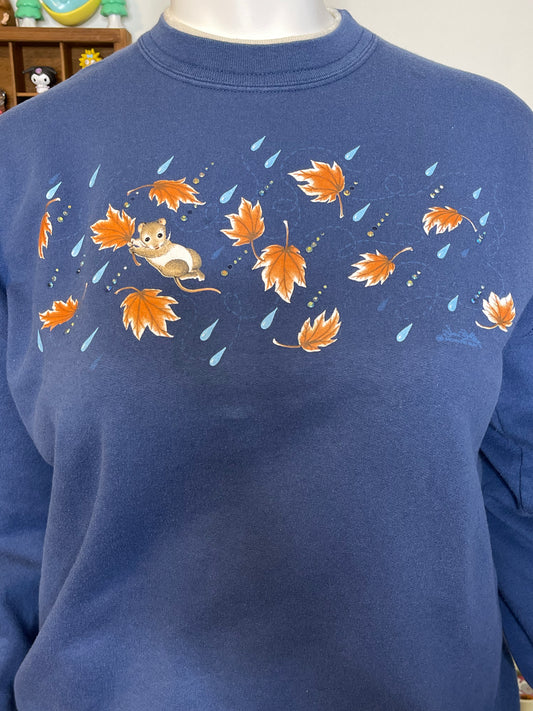 Vintage Field Mouse Fall Leaf Crewneck Sweater Sz L