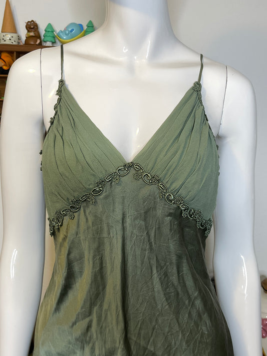 Vintage Victoria Secret 100% Silk Earthy Green Slip Dress Sz M
