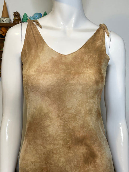 Vintage Tan Marble Tie-Dye Mirco Mesh Mini Dress Sz S