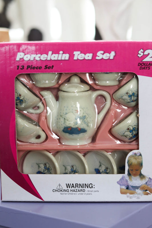 2000s Children's Goose Tiny Porcelain 13pc Tea Set