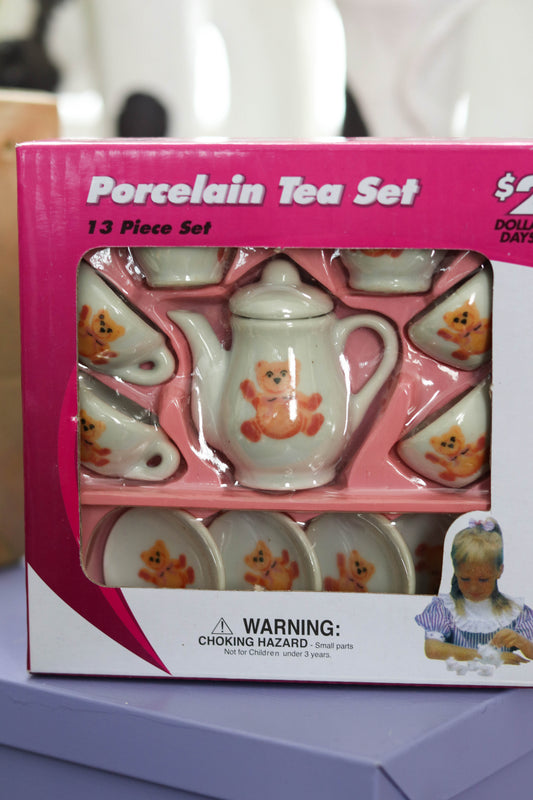 2000s Children's Teddy Bear Tiny Porcelain 13pc Tea Set