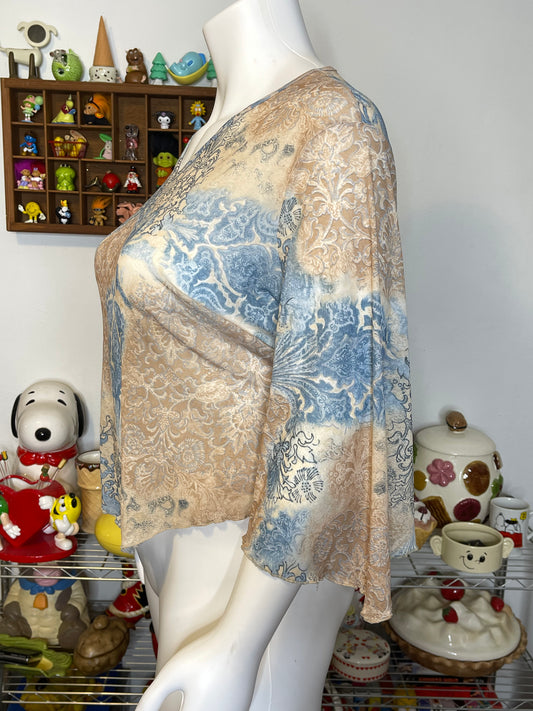 Vintage 2000s Paisley Print Mirco Mesh Wide Sleeve Top Sz 2X