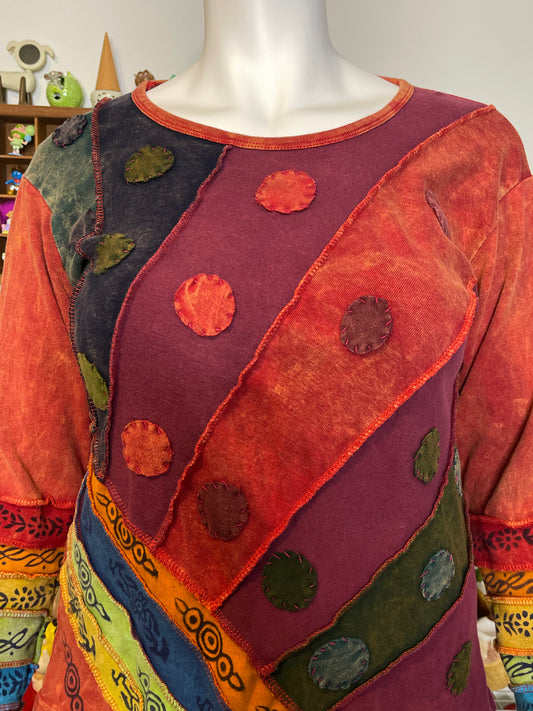 Rainbow Boho Flower Patchwork Style Long Sleeve Sz XXL