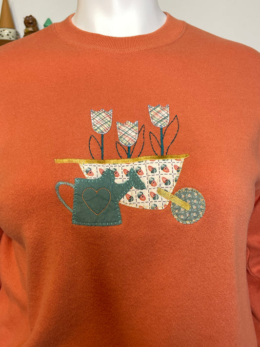 Vintage Peachy Spring Garden Tulip Patchwork Crewneck Sweater Sz L