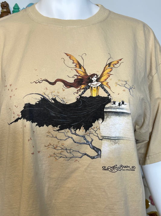Vintage 2000s Autumn Stroll Fairy Graphic Tee Sz XXL