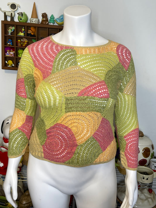2000s Talbots Colorful Swirly Crochet Knit Top Sz L