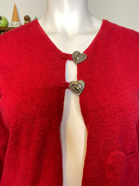 Vintage Red Heart Open Knit Cardigan Cape 3/4 Sleeve Sz L