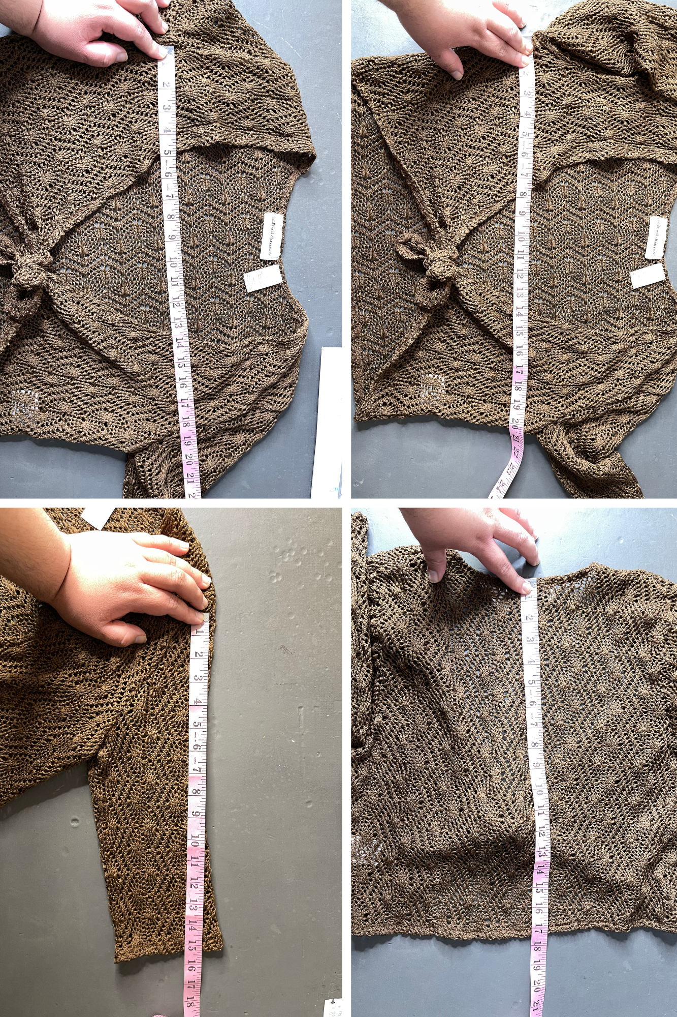 Brown Crochet Tie-Front Cropped 3/4 Sleeve Cardigan Sz L