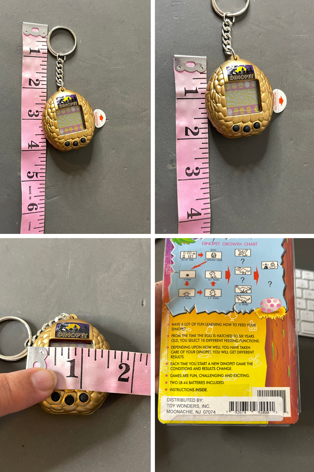 Vintage Deadstock 90s Gold DinoPet Tamagotchi Keychain