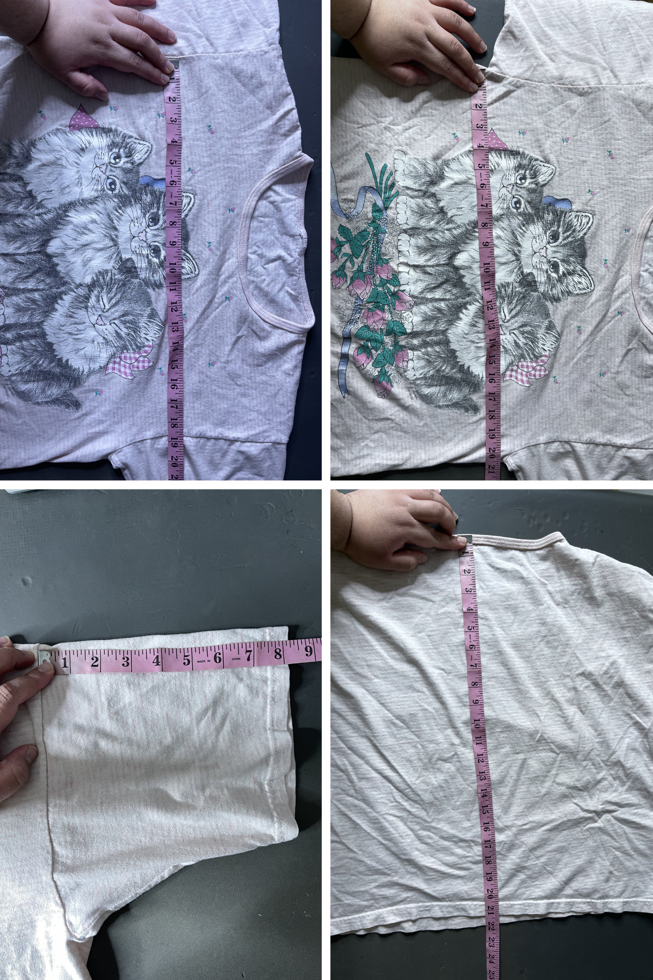 Vintage 90s Pale Pink Striped Kitten Graphic Tee Sz L