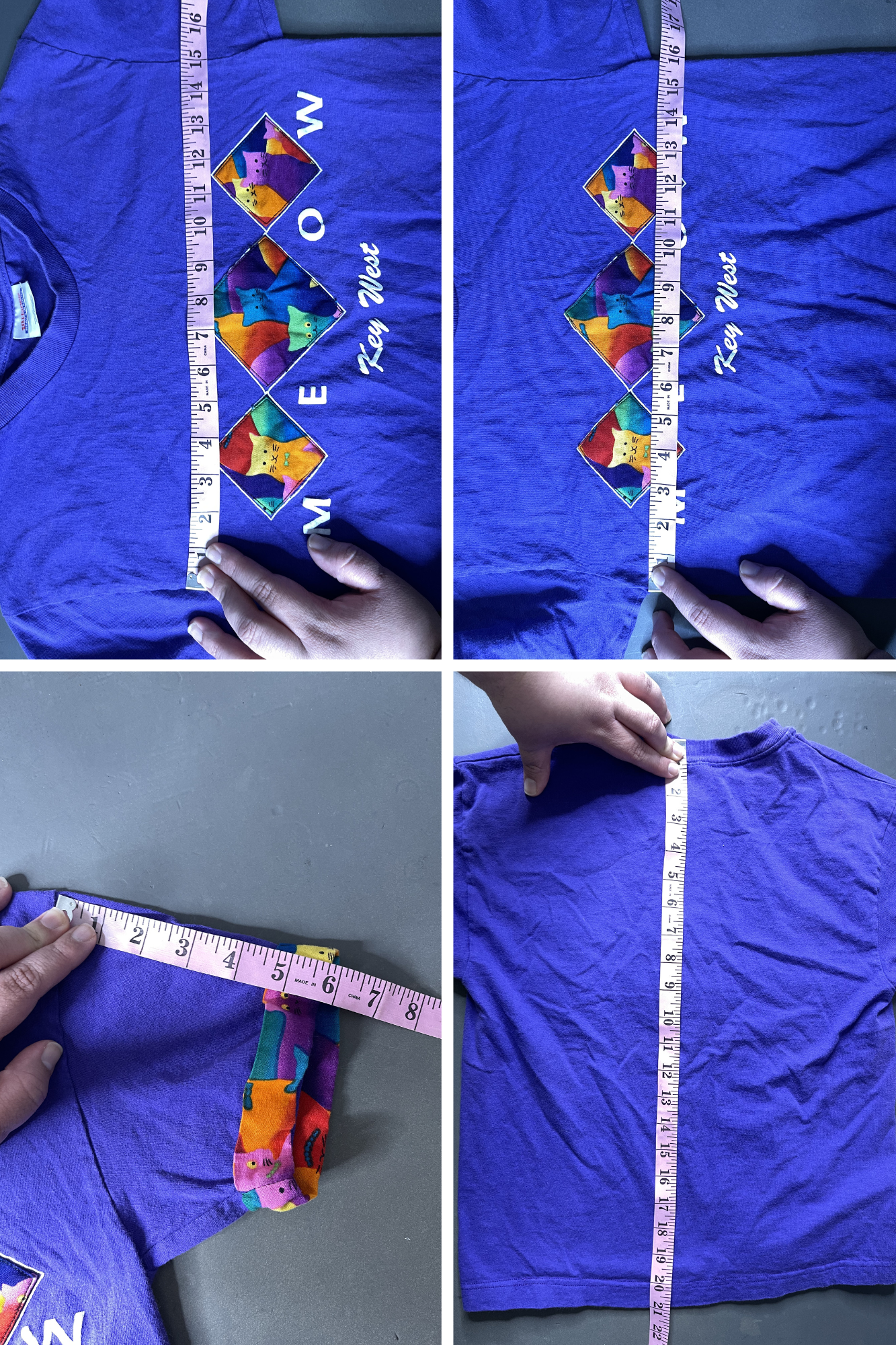 2000s Rainbow Cats Meow Key West Patchwork Tee Sz S