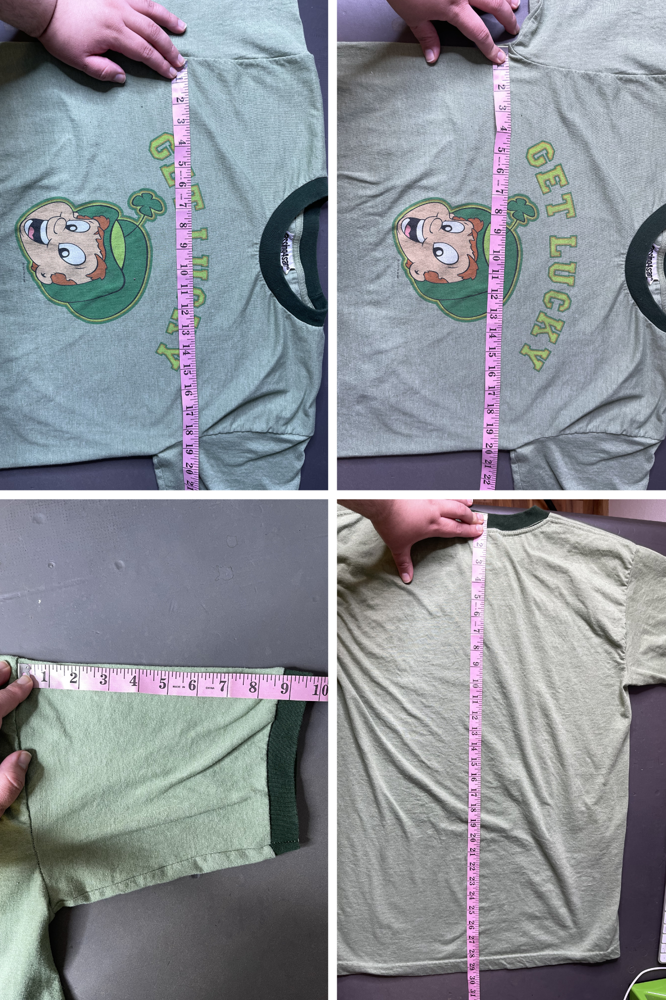 Vintage 2000s Green "Get Lucky" Graphic Ringer tee Sz XL