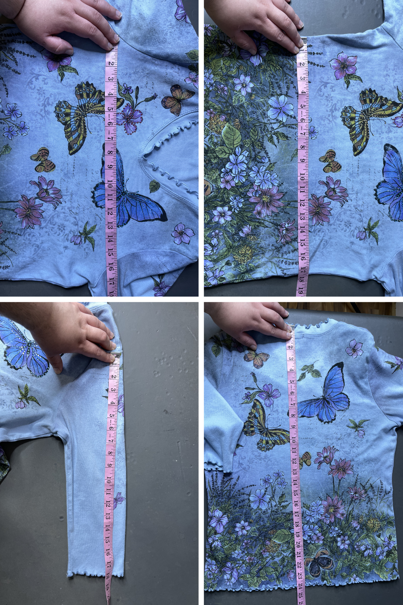 2000s Floral Spring Butterflies All over Print 3/4 Sleeve Top Sz L