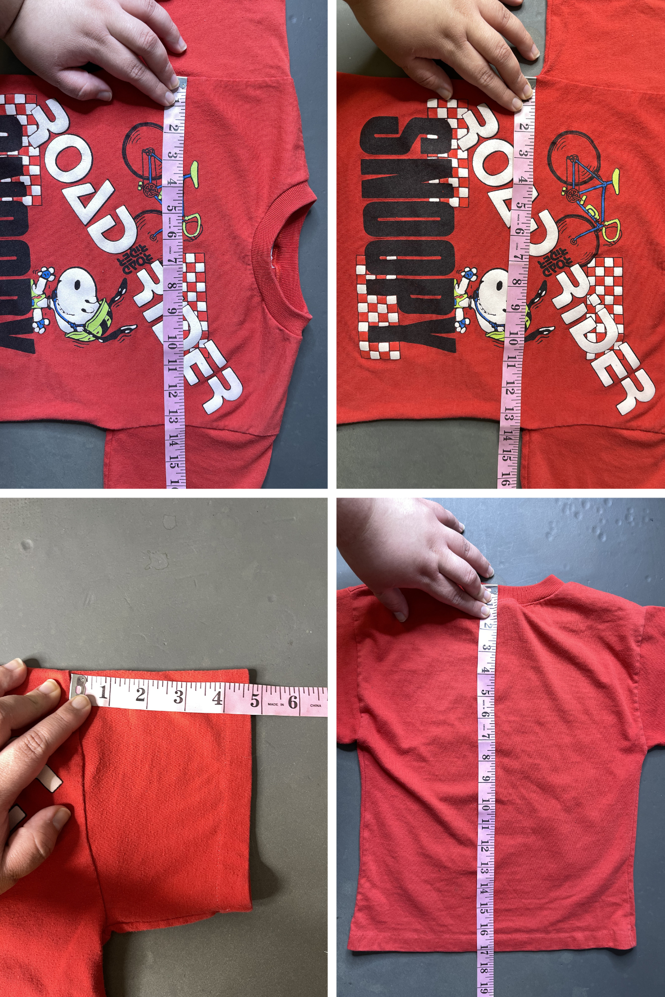Vintage Red Road Ride Snoopy Bicycle Kids Tee Sz 7